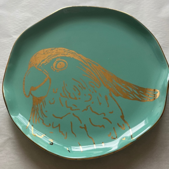 Set of 3 Arlington Designs 8.25" Aqua Plates Set Gold Accents Parrots Birds - Picture 3 of 7